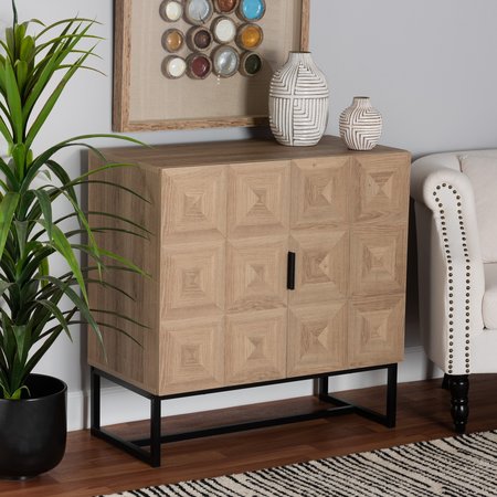 BAXTON STUDIO Darien Modern and Contemporary Natural Brown Finished Wood and Black Metal 2Door Storage Cabinet 213-12461-ZORO